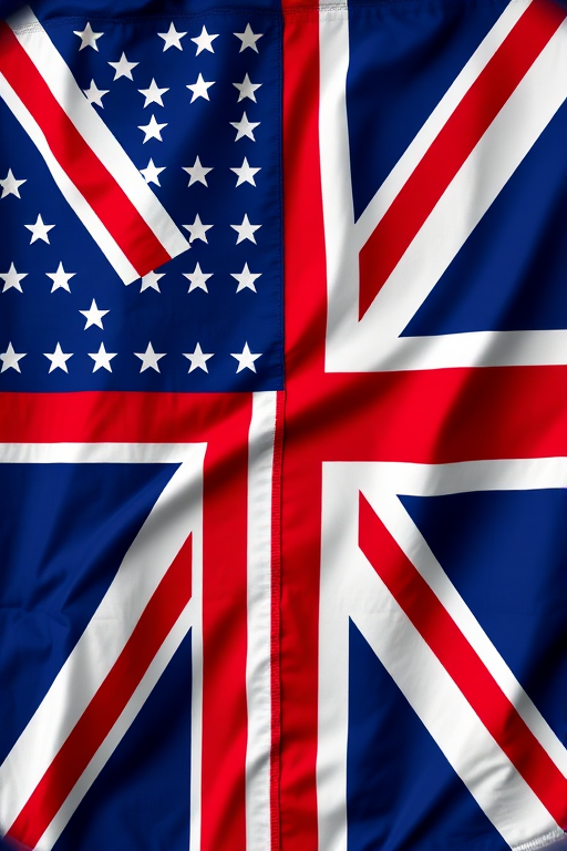 Create an image of the flags of the United States and the United Kingdom combined, using a high-resolution digital camera with a 50mm lens at f/8 aperture, ISO 100, shot from a frontal view with vibrant colors and sharp details.