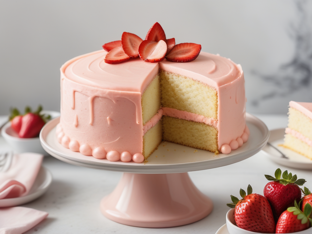 vanilla cake with strawberry frosting