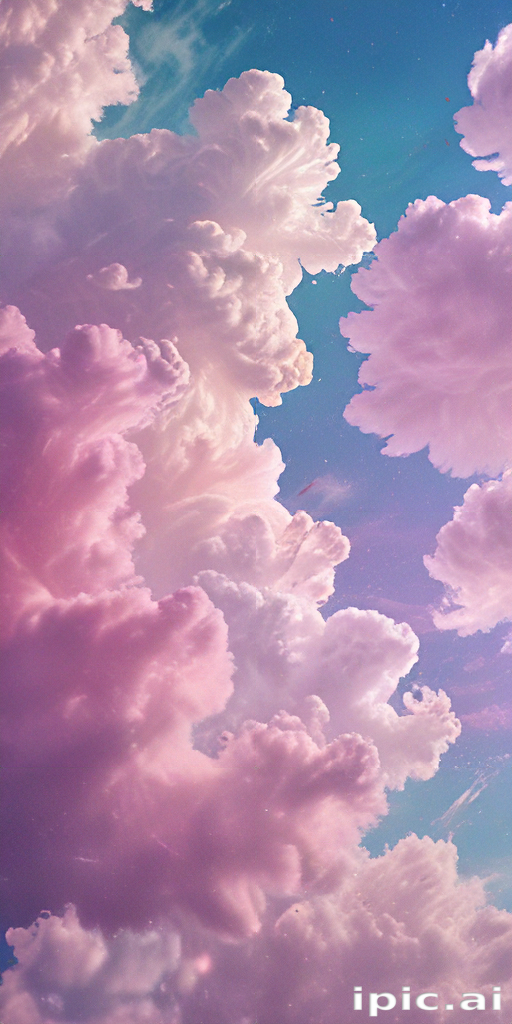 Dreamy Sky Filled with Soft Pink and White Fluffy Clouds Above