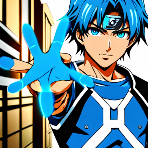 Guy with blue power in his hand style anime