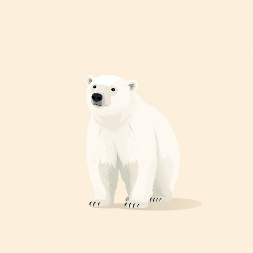 Create a minimalist illustration of a polar bear standing on a soft beige background, using a Canon EOS R5 camera, aperture set to f/4, shutter speed at 1/125s, ISO 100, 50mm lens for crisp detail and soft focus, in a studio lighting setup.