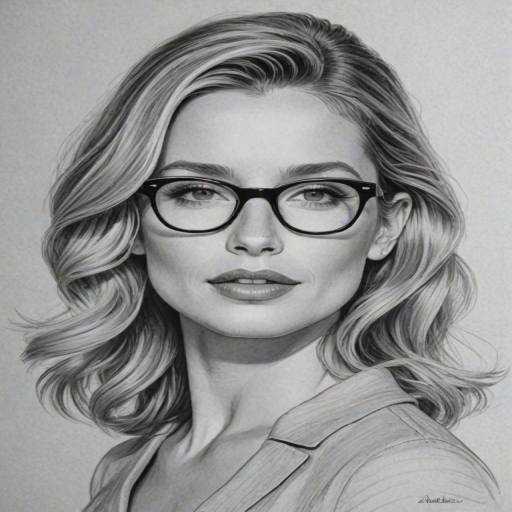 Charming Annabelle Wallis, pencil sketch, portrait of Stunning woman 1948s in glasses, hair style beatnik, outline, clear lines, fine lines, 8k