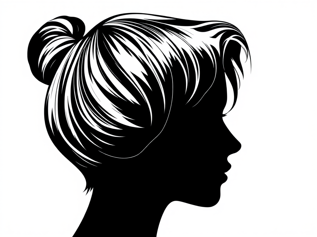 Create a vector-style illustration of a person's silhouette with a neatly styled hair, accompanied by a comb, using a high-resolution setting of 300 DPI, a digital camera view at 50mm focal length, with soft lighting to enhance details and a sharp focus on the subject.