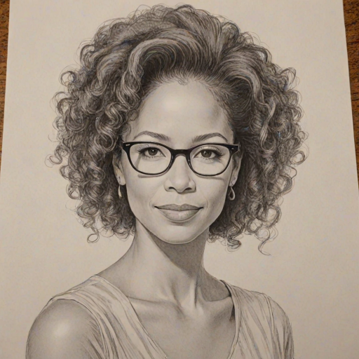 Graceful Sherri Saum, pencil sketch, portrait of Delightful woman 1958s in glasses, hair style beatnik, outline, clear lines, fine lines, 8k