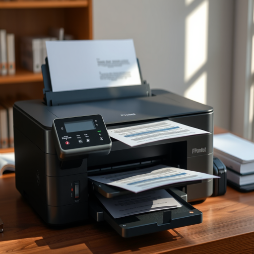 Create a high-resolution vector illustration of a printer with printed papers emerging from it, using a 50mm lens at f/2.8, ISO 100, captured in natural light, with a focused close-up view to enhance details.