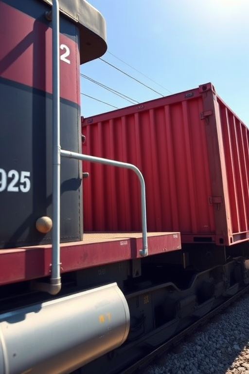 Create an image of a cargo train with a large container, side view, high-resolution digital illustration, lens aperture f/8, ISO 100, 50mm focal length, sunlight illumination, vector style.