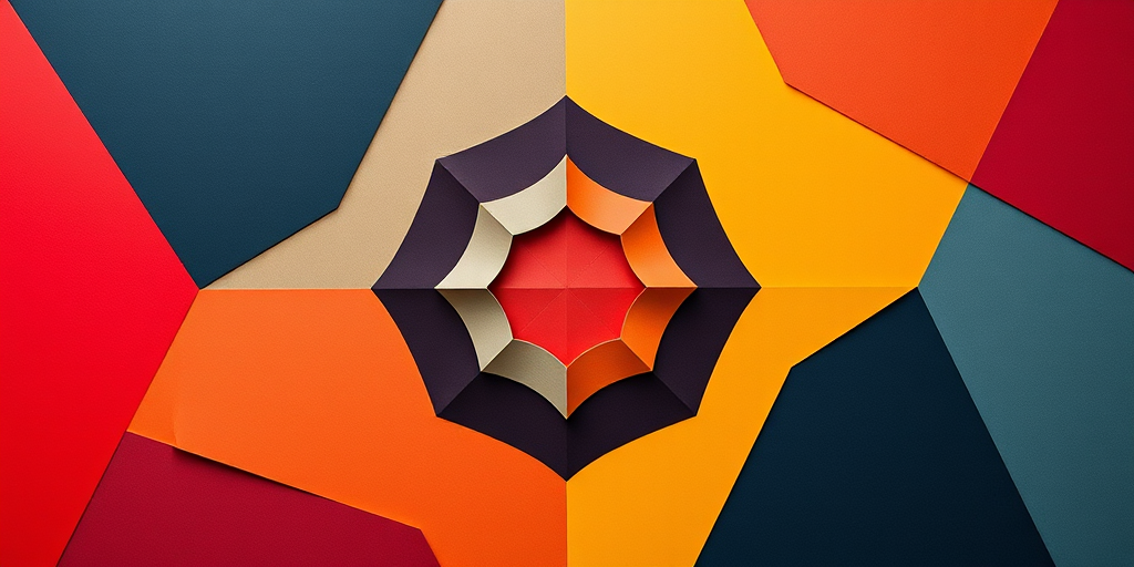Generate an abstract geometric design with a focus on symmetry and contrasting colors, shot with a DSLR camera at 50mm, f/1.8 aperture, ISO 100, using a top-down view for enhanced detail and clarity.