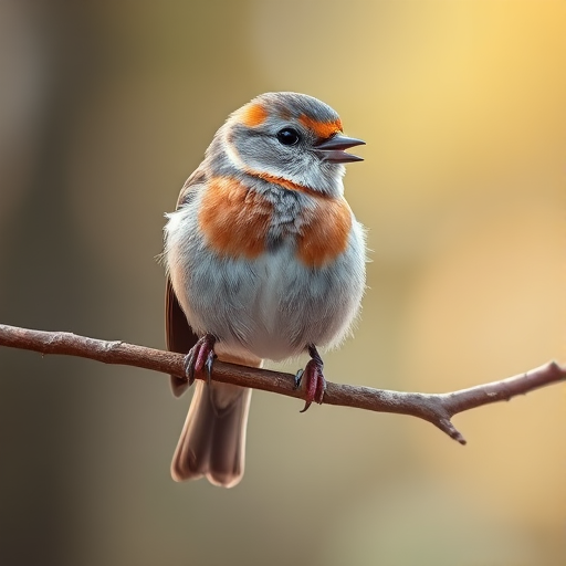 Create a highly detailed illustration of a bird perched on a branch, using a DSLR camera with a 50mm lens, aperture set to f/2.8 for a shallow depth of field, ISO 100 for optimal clarity, and a soft natural light to enhance colors and textures.