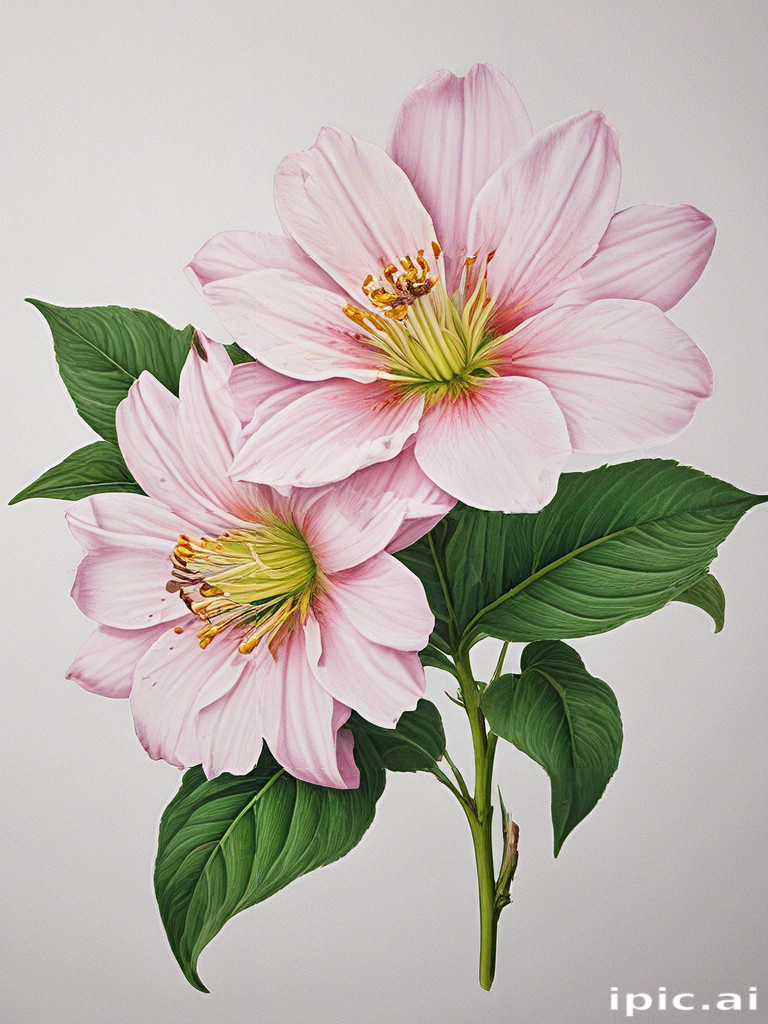 Delicate Pink Flowers with Lush Green Leaves Against a Soft Background