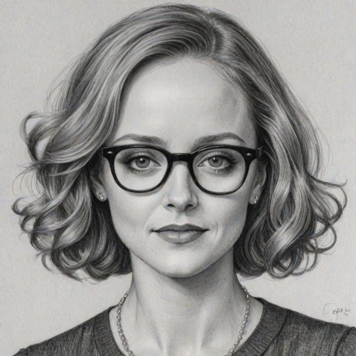 Alluring Jayma Mays, pencil sketch, portrait of Comely woman 1920s in glasses, hair style beatnik, outline, clear lines, fine lines, 8k