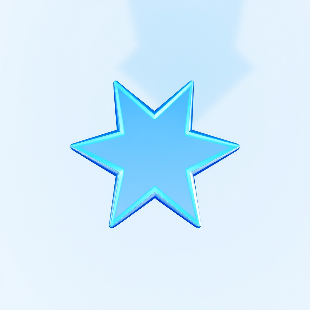 Create a sharp, high-resolution image of a blue star shape on a transparent background using a DSLR camera with a 50mm lens, aperture set to f/2.8, ISO 100, and 1/125s shutter speed, captured from an eye-level angle with a vibrant color profile.