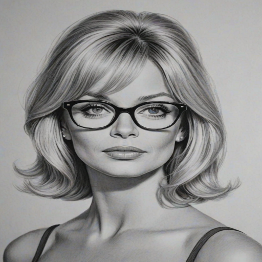 Gorgeous Goldie Hawn, pencil sketch, portrait of Sublime woman 1957s in glasses, hair style beatnik, outline, clear lines, fine lines, 8k
