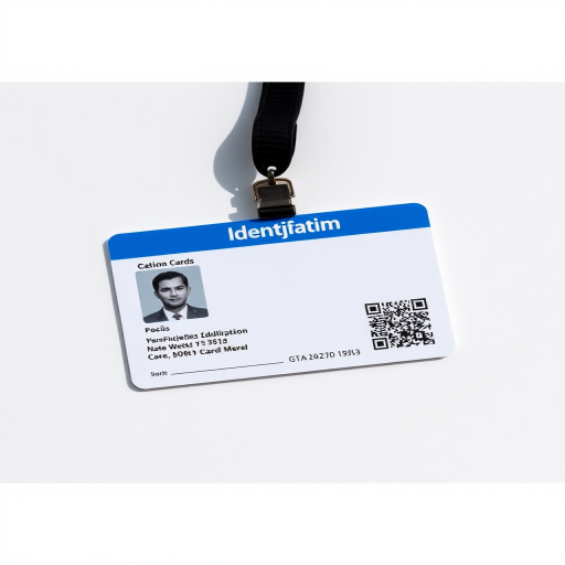 Create an image of an open identification card on a plain surface, using a DSLR camera with a 50mm lens, aperture set to f/2.8 for a shallow depth of field, shooting from a top-down view at a height of 1 meter, with natural light to enhance colors and details.