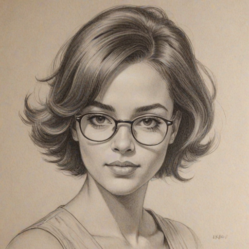 Attractive Mekia Cox, pencil sketch, portrait of Comely woman 1961s in glasses, hair style beatnik, outline, clear lines, fine lines, 8k