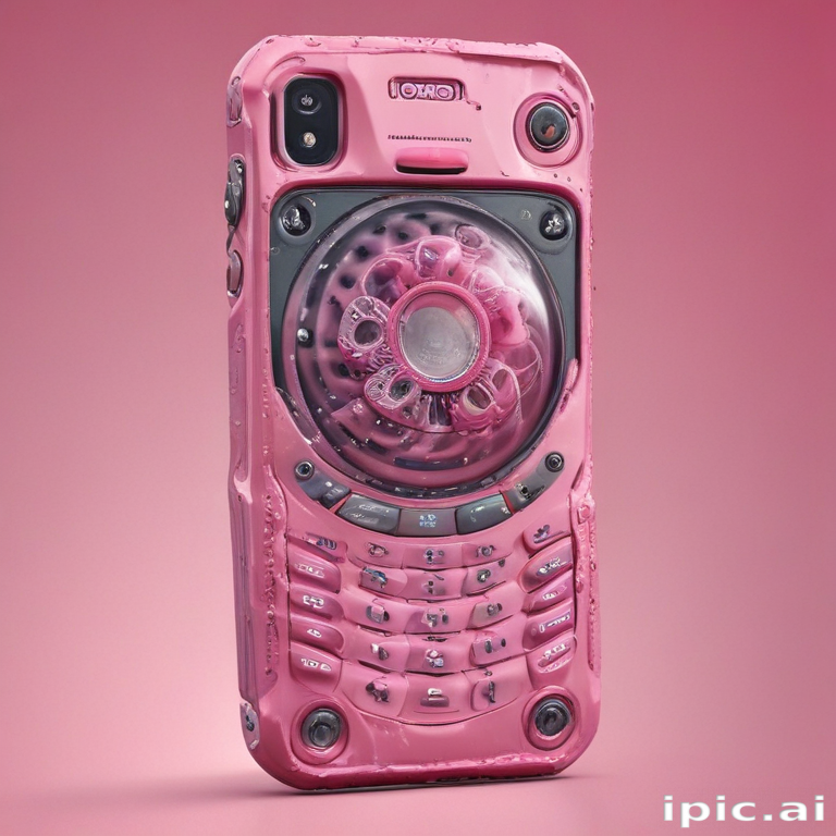Pink Raspberry Phone Retro-Inspired Pink Phone Case with Unique Speaker Design and Buttons