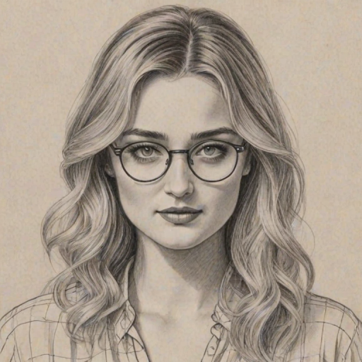 Bewitching AJ Michalka, pencil sketch, portrait of Radiant woman 1922s in glasses, hair style beatnik, outline, clear lines, fine lines, 8k