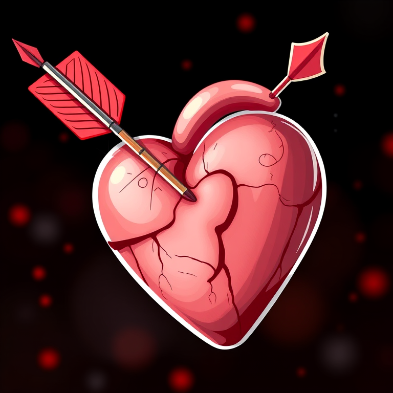 Create a vector illustration of a heart pierced by an arrow, using a digital art style, with high resolution, shot in a close-up view, using a Canon EOS 5D Mark IV, aperture set to f/2.8, ISO 100, at a focal length of 50mm.