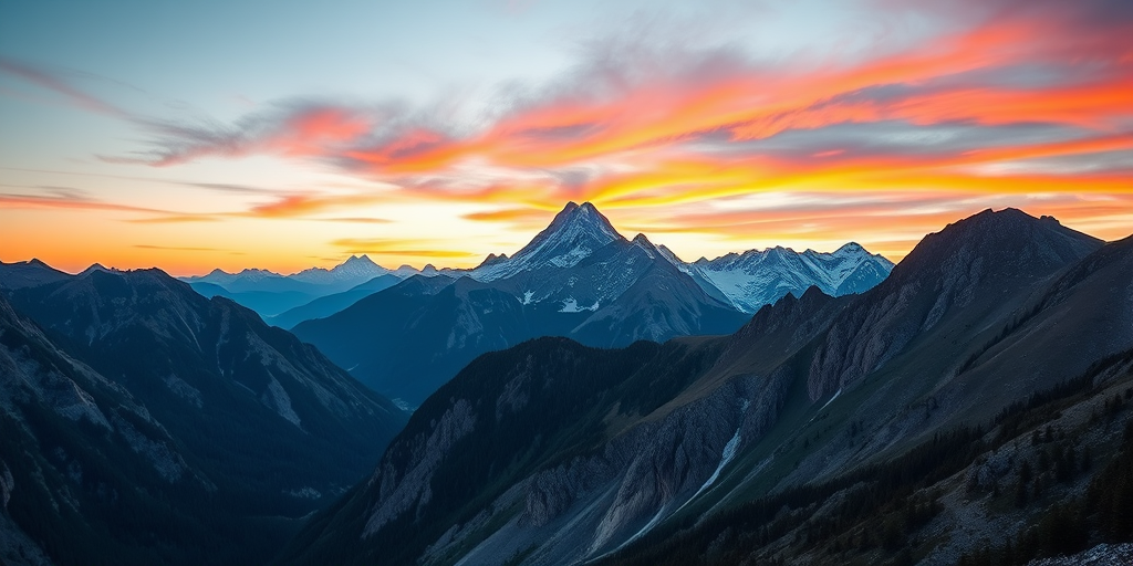 Create a high-resolution image of a serene mountain landscape at sunrise with vibrant colors, using a Canon EOS R5, with an aperture of f/8, a shutter speed of 1/125s, ISO 200, captured from a wide-angle view using a 16-35mm lens.