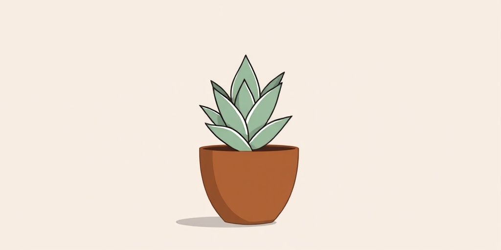 create a minimalist illustration of a succulent in a simple brown pot with sharp lines and a white outline, using a digital drawing style, with a high-resolution output, captured in a flat lay view with a soft focus background, simulated with a full-frame DSLR camera at f/2.8 aperture, ISO 100, and 50mm lens