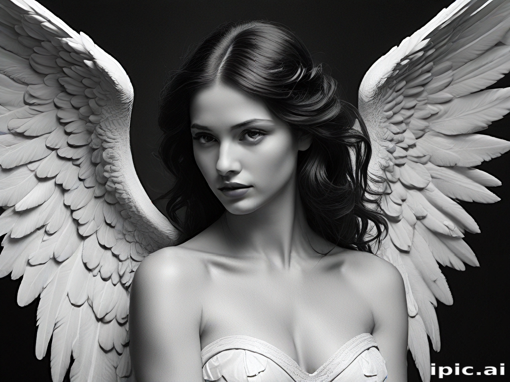 Graceful Angelic Figure with Majestic Wings Against a Dark Background