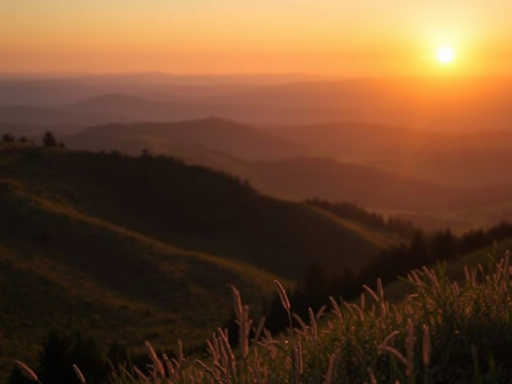 Create a high-resolution image of a serene landscape at sunrise with warm golden hues illuminating the scene, captured with a 50mm lens, aperture f/1.8 for shallow depth of field, ISO 100 for minimal noise, HDR mode enabled for enhanced detail, using a DSLR camera for superior quality.