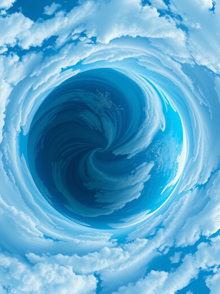 Create a detailed 3D rendering of a swirling blue planet with intricate cloud patterns, using a Canon EOS R5 camera, 50mm lens at f/8, ISO 100, with a cinematic perspective and high dynamic range for enhanced clarity and depth.