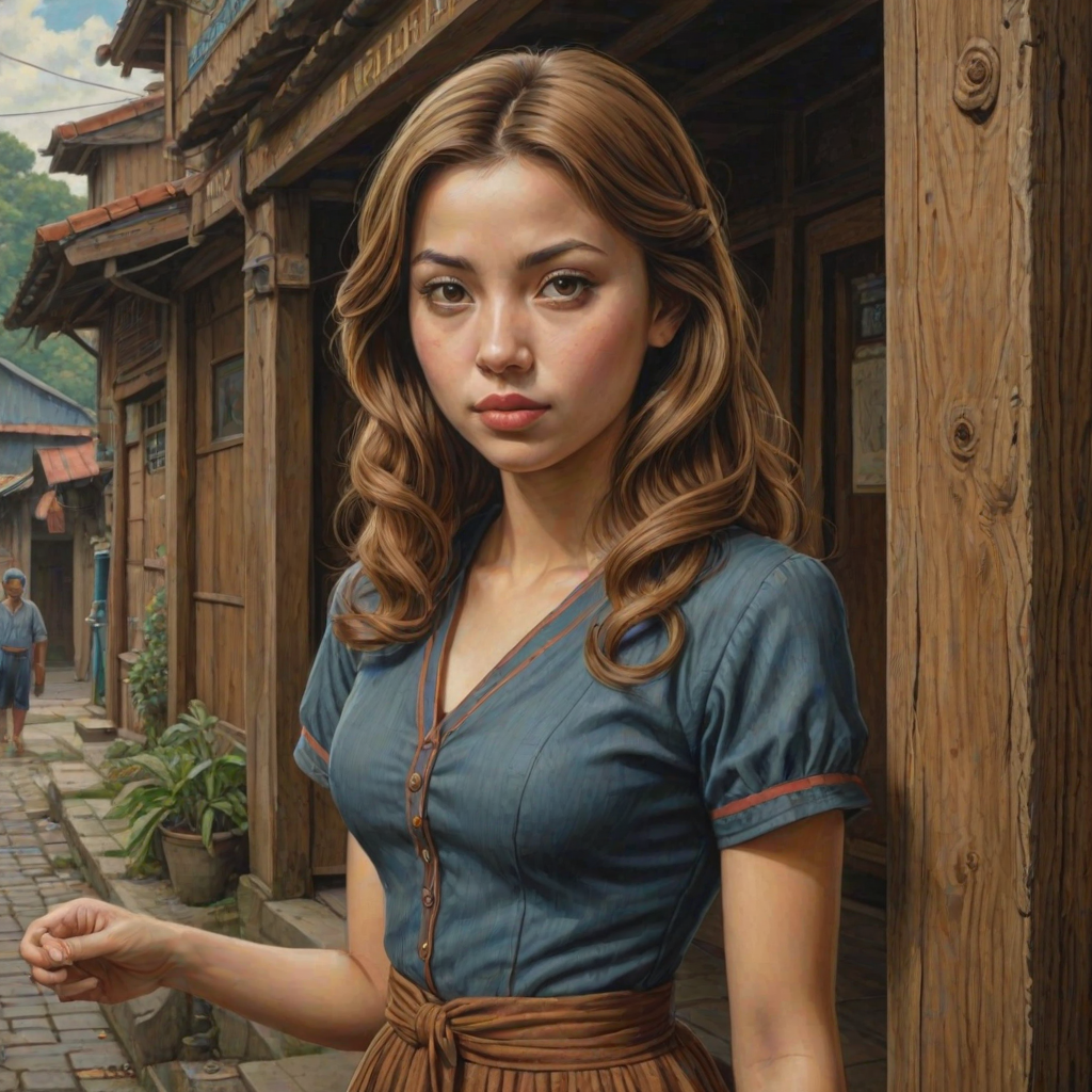 by Mike Worrall and Chizuko Yoshida in the style of Greg Hildebrandt, Argentinian brown_haired character, , Malaysian, blonde