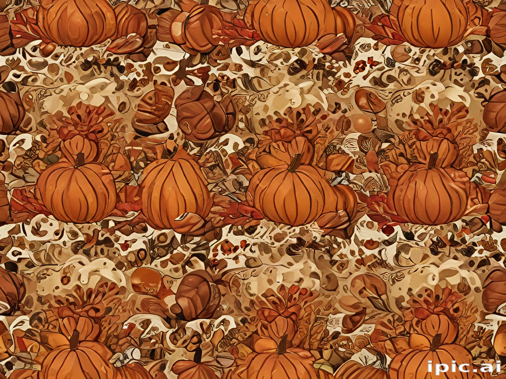 Autumn Harvest Pattern Featuring Pumpkins and Colorful Fall Foliage Design