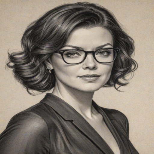 Attractive Bellamy Young, pencil sketch, portrait of Dazzling woman 1921s in glasses, hair style beatnik, outline, clear lines, fine lines, 8k