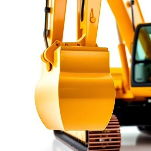 highly detailed close-up of a yellow excavator on a clean white background, soft studio lighting, shallow depth of field, 50mm lens, f/2.8, ISO 100, 1/200 sec, photography style, digital SLR camera
