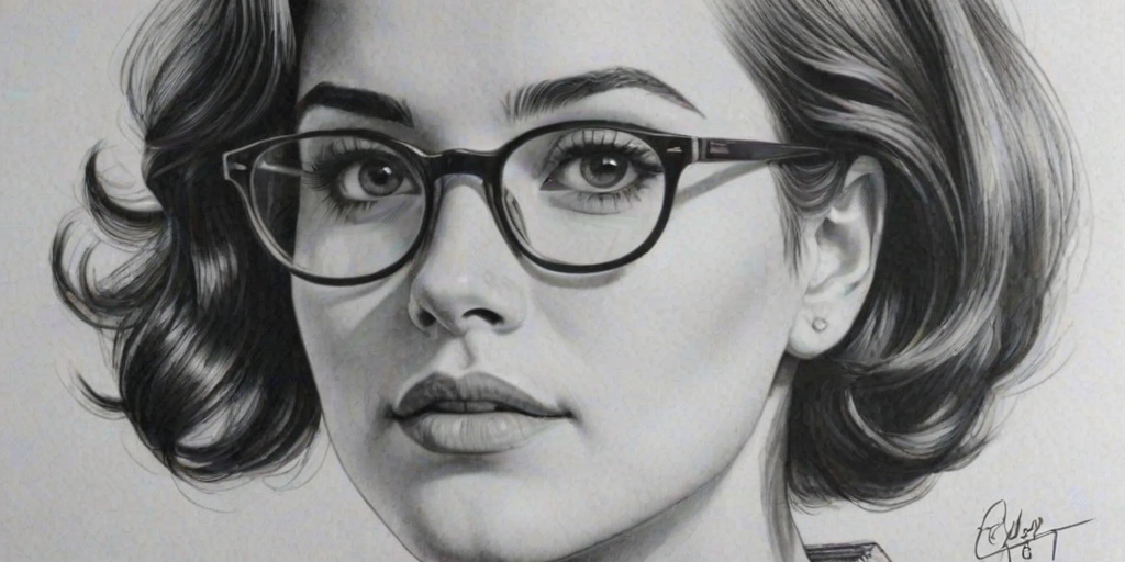 Attractive Eden Espinosa, pencil sketch, portrait of Sublime woman 1959s in glasses, hair style beatnik, outline, clear lines, fine lines, 8k