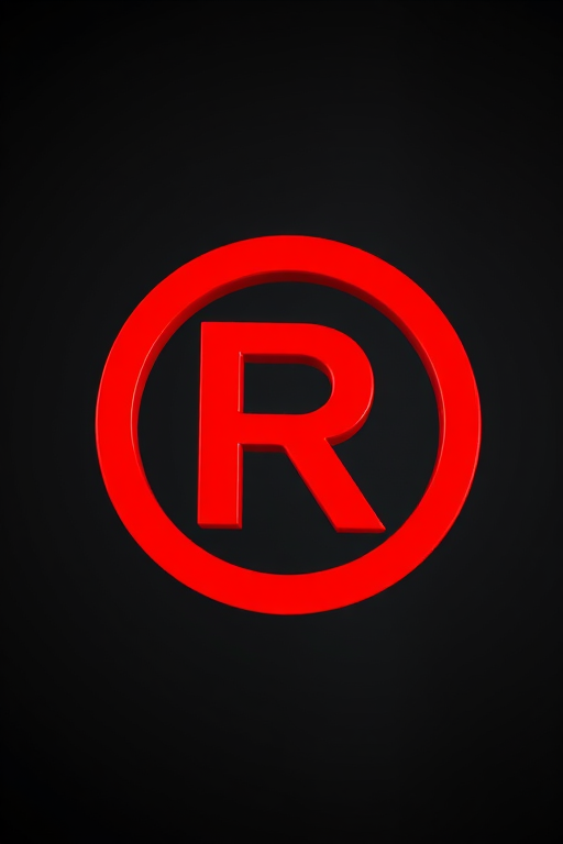 Create a high-resolution vector graphic of a bold red copyright symbol on a transparent background with a Canon EOS R5 camera, aperture f/4, ISO 100, 50mm lens, shot from a frontal perspective to enhance detail and clarity.