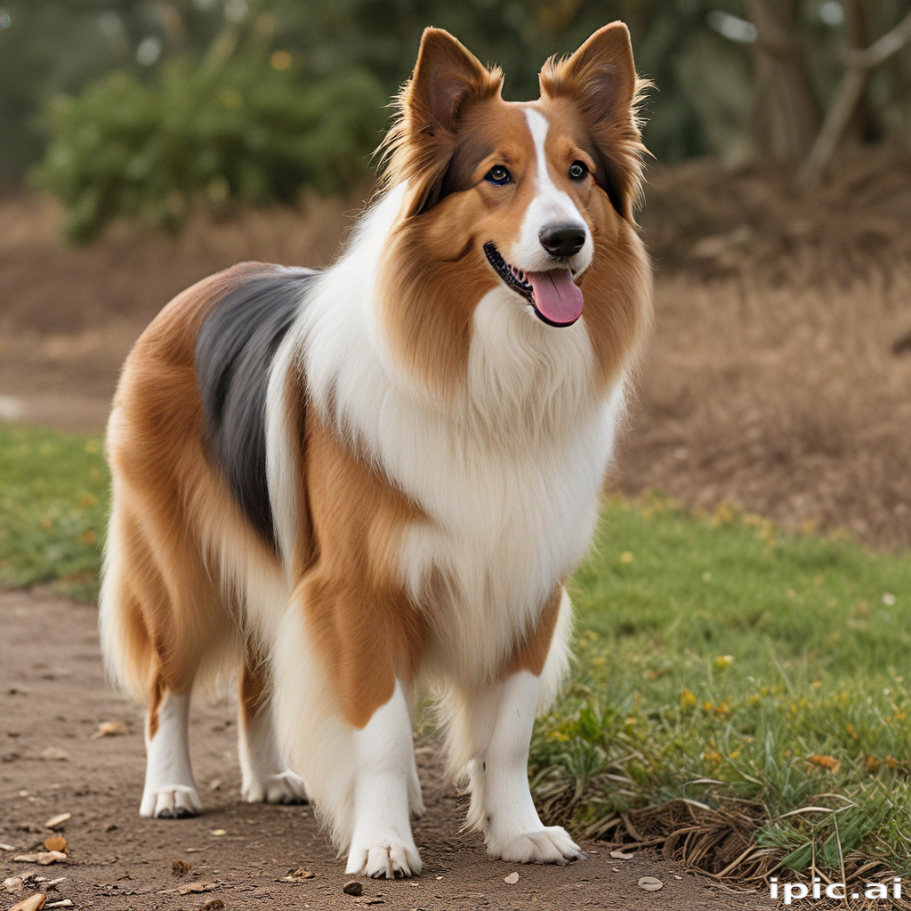 A Beautiful Collie Dog Standing Proudly in a Scenic Park Setting.