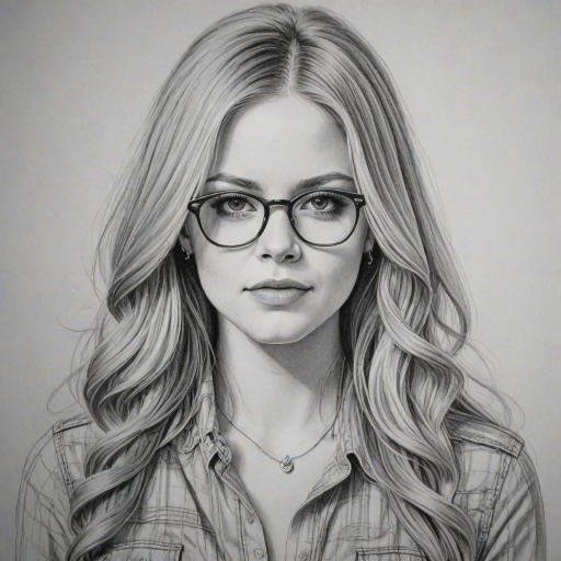 Exquisite Avril Lavigne, pencil sketch, portrait of Enchanting woman 1939s in glasses, hair style beatnik, outline, clear lines, fine lines, 8k