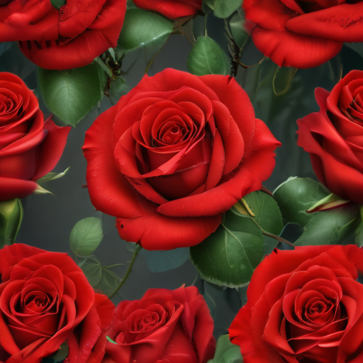 Beautiful Arrangement of Lush Red Roses Surrounded by Green Leaves