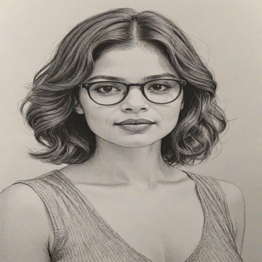 Dazzling Melonie Diaz, pencil sketch, portrait of Dazzling woman 1978s in glasses, hair style beatnik, outline, clear lines, fine lines, 8k