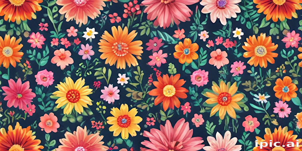 Vibrant Floral Pattern Featuring a Variety of Colorful Blooms and Leaves
