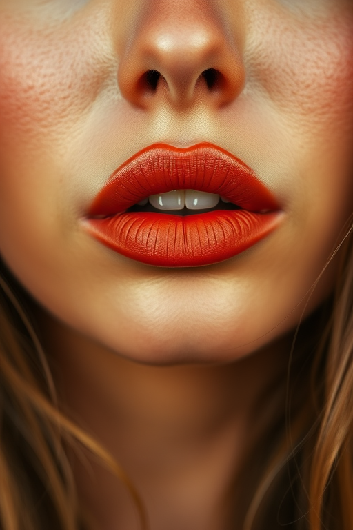 Warm terracotta woman lips with satin finish, complementing earthy tones and boho-inspired aesthetics