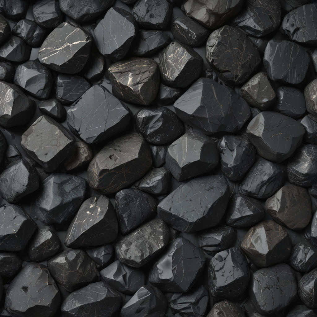 Black Geometric Rocks A Close-Up View of Textured Black Stones with Unique Patterns and Shapes.
