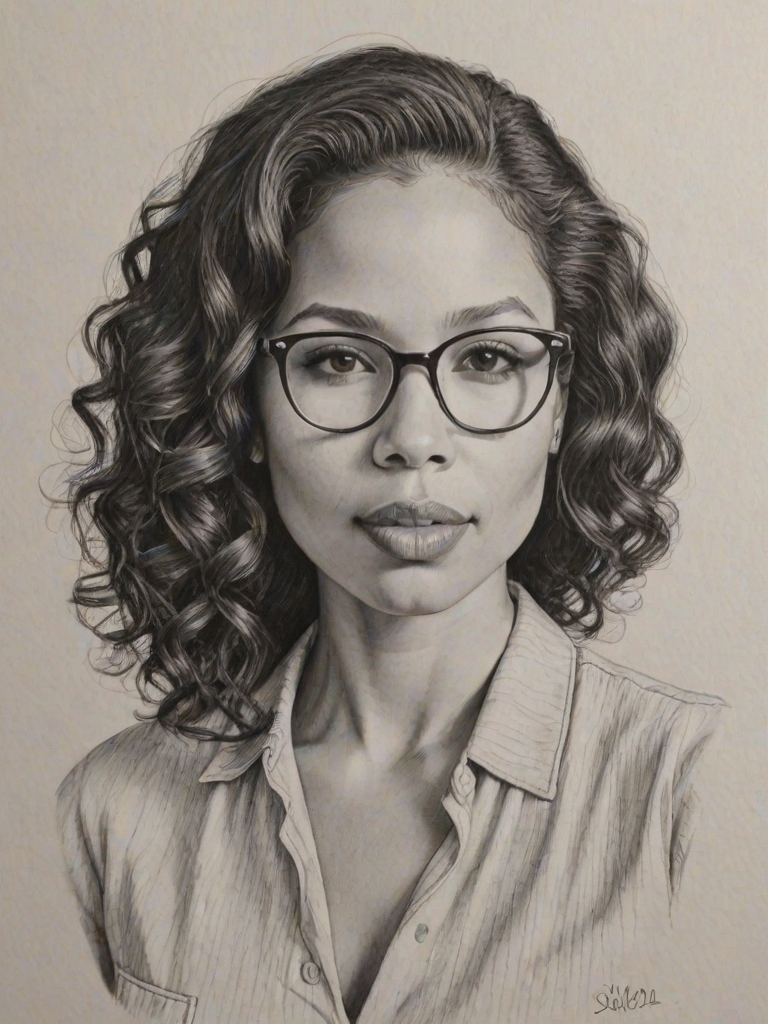 Wonderful Jurnee Smollett-Bell, pencil sketch, portrait of Superb woman 1948s in glasses, hair style beatnik, outline, clear lines, fine lines, 8k