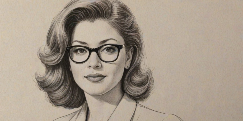 Radiant Jane Leeves, pencil sketch, portrait of Fetching woman 1942s in glasses, hair style beatnik, outline, clear lines, fine lines, 8k