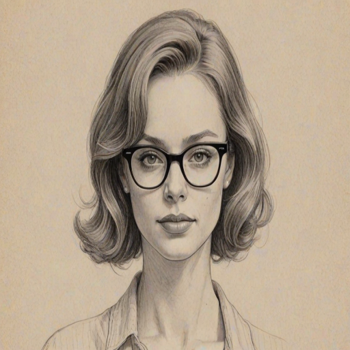 Comely Fiona Dourif, pencil sketch, portrait of Alluring woman 1959s in glasses, hair style beatnik, outline, clear lines, fine lines, 8k