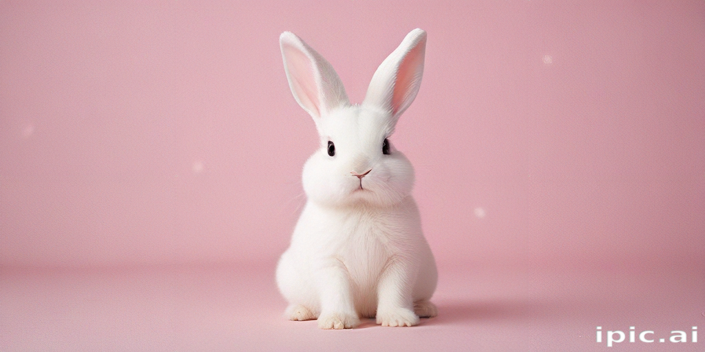 A Cute White Bunny Sitting on a Soft Pink Background Smiling.