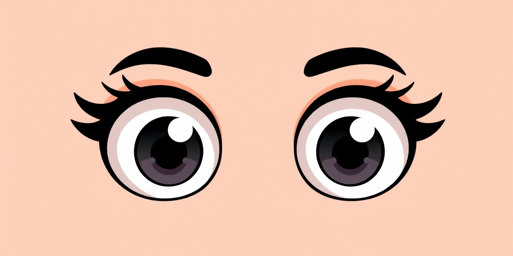 Generate a high-contrast, minimalist graphic of two large cartoonish eyes with a glossy finish, using a Canon EOS R5 camera, 50mm lens, f/1.8 aperture, ISO 100, shot from a frontal view, in natural lighting for enhanced clarity and detail.