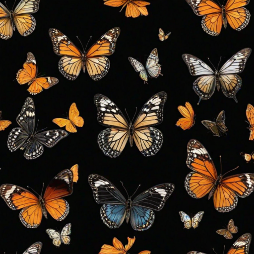 butterflies in black background