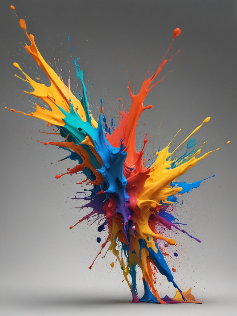 Vibrant Explosion of Colorful Paint Splashes Against a Neutral Background