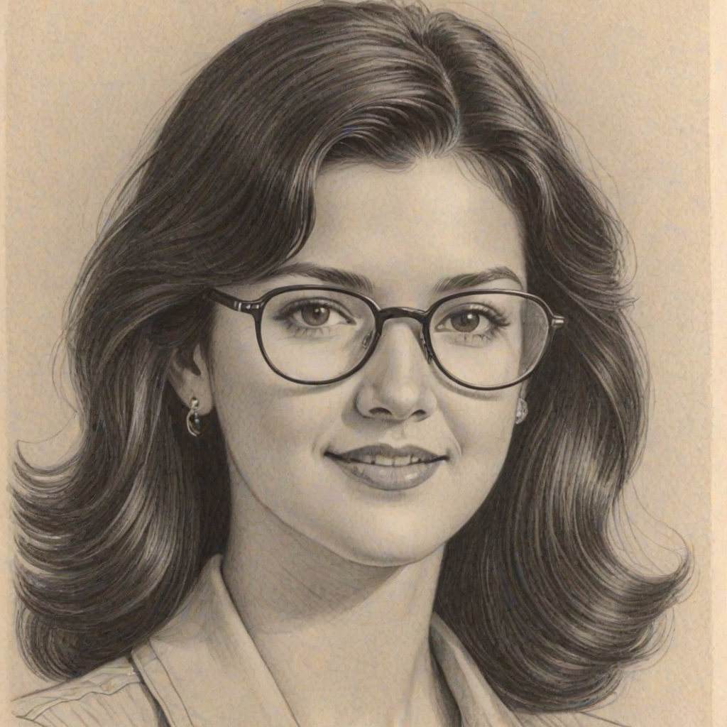Pleasing Phoebe Cates, pencil sketch, portrait of Dazzling woman 1939s in glasses, hair style beatnik, outline, clear lines, fine lines, 8k