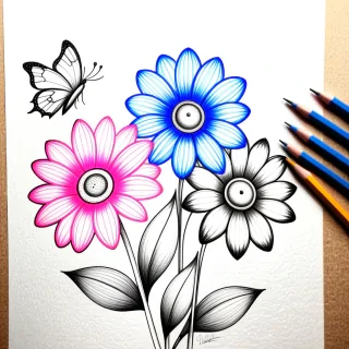 pencil drawn flowers