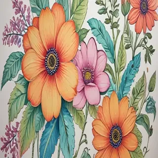 drawings of flowers with color