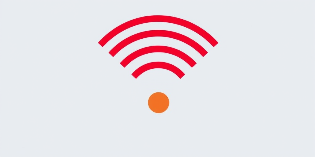 Generate a high-resolution image of a red Wi-Fi signal icon with a clean background, use a Canon EOS R5 camera, aperture set to f/8, shutter speed at 1/250s, ISO 100, shot from a straight-on perspective with a minimalistic design style.